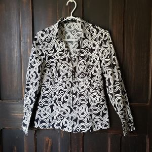 Spense Black & White Zippered Blouse